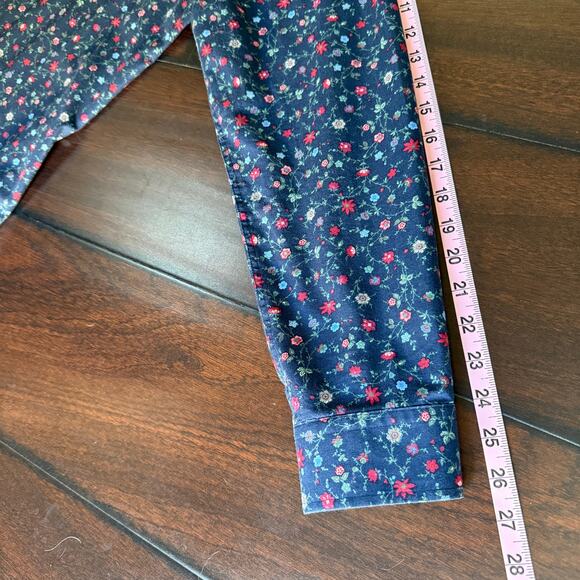 Express Fitted Men's Button-Up Shirt L 16-16½ Navy Blue Red Floral Long Sleeve - Picture 8 of 9